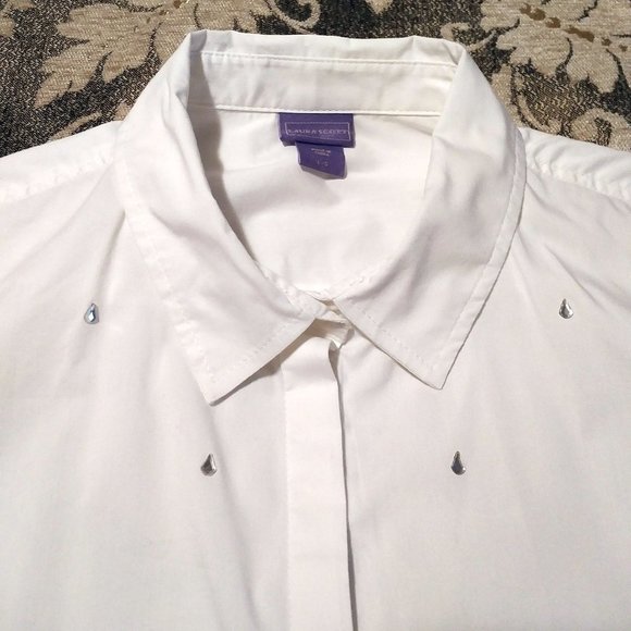 ✨HOST PICK!✨ NEW White Cotton Blouse with Crystals, Laura Scott, Large - Picture 5 of 11